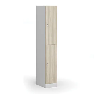 Szafka ubraniowa ze schowkami, 2 schowki, 1850 x 300 x 500 mm, zamek obrotowy, drzwi laminowane, dąb naturalny - Szafki biurowe - miniaturka - grafika 1