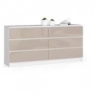 Komody - Komoda do salonu K 160 cm 6 szuflad - biała-cappuccino połysk - miniaturka - grafika 1