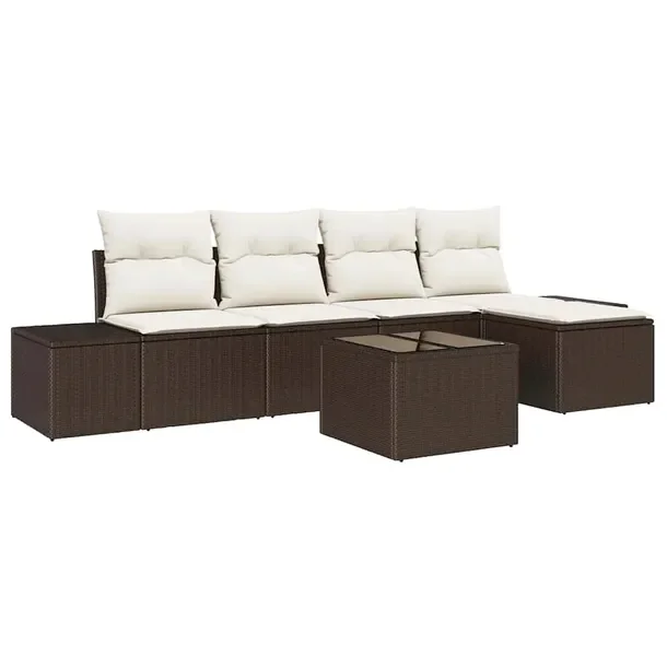 Zestaw narożny ogrodowy z polirattanu, brązowo-kremowy, 6 elementów