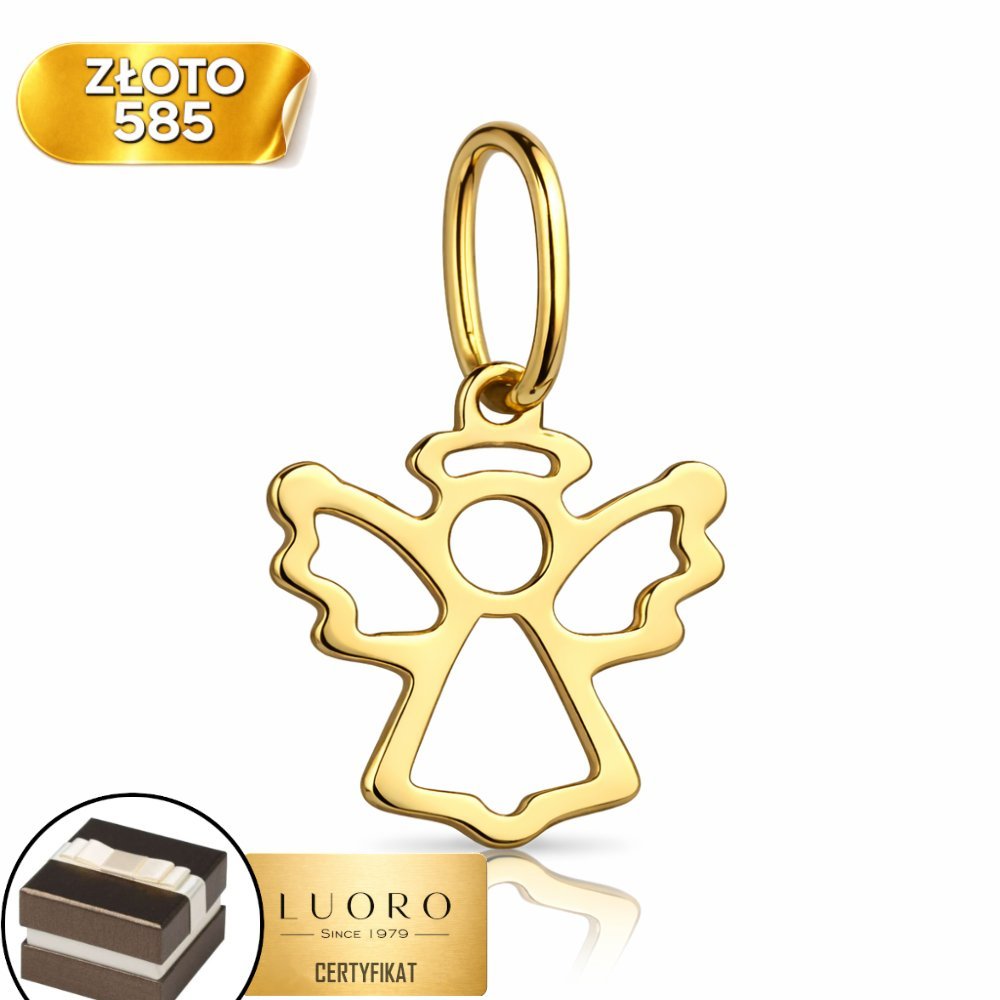 ZAWIESZKA ZŁOTA 585 14K ANIOŁEK Z AUREOLĄ 18 MM ELEGANCKA PREZENT
