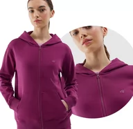 Bluzy damskie - Bluza dresowa rozpinana z kapturem damska 4F 4FWSS24TSWSF0956-51S Fioletowy - miniaturka - grafika 1