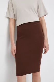Spódnice - Calvin Klein spódnica wełniana kolor brązowy midi ołówkowa - grafika 1