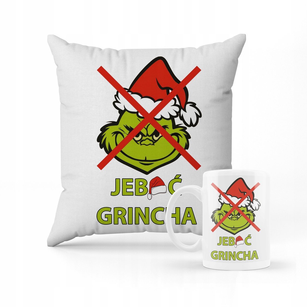 ZESTAW PODUSZKA + KUBEK Prezent Na Święta Grinch + IMIĘ
