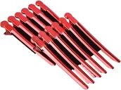 Pozostałe akcesoria fryzjerskie - Profesjonalne klipsy fryzjerskie czerwone zestaw 12 szt. - miniaturka - grafika 1