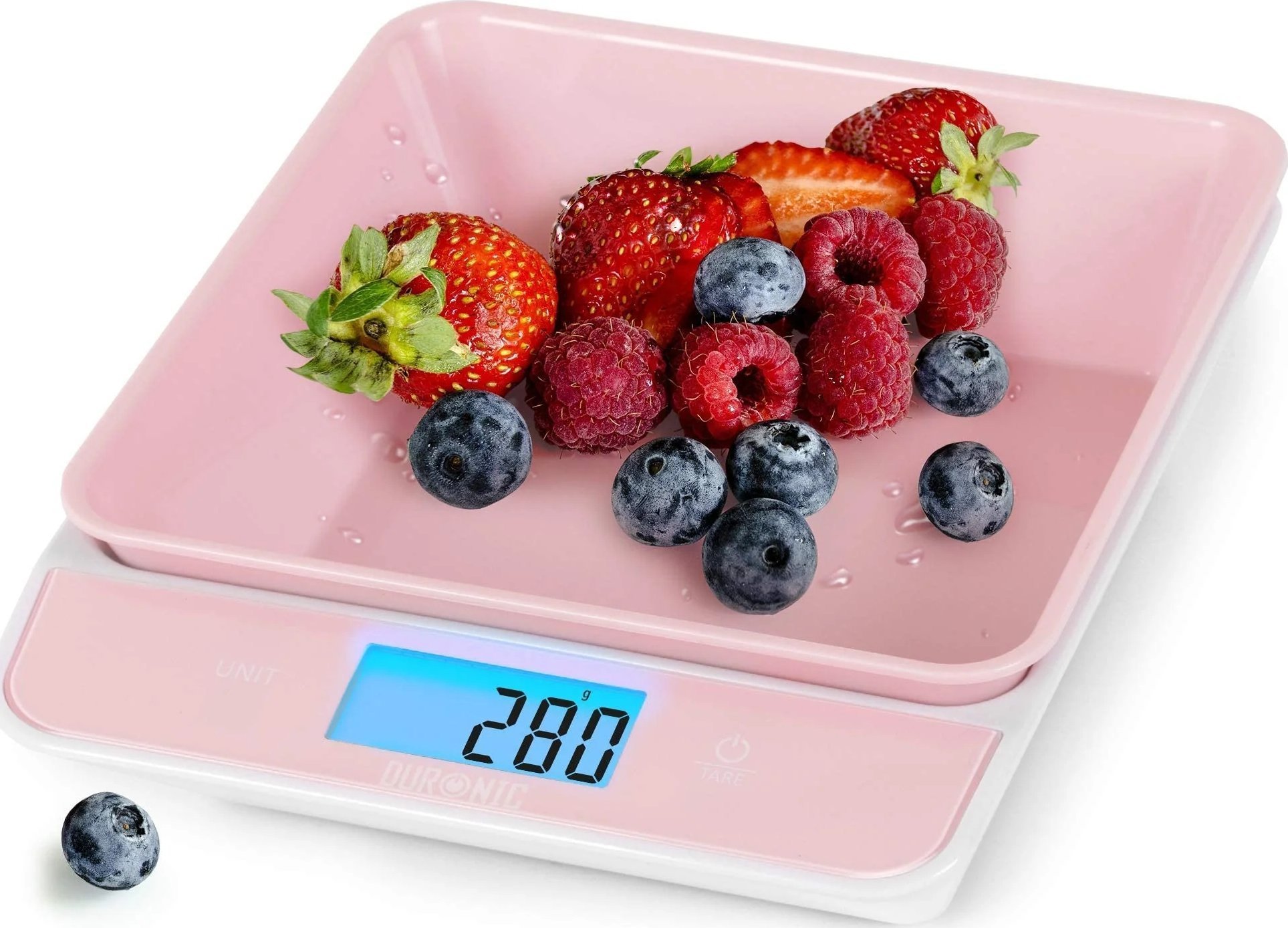 Duronic KS100 PK Elektroniczna do 5kg różowa cyfrowy wyświetlacz waga z ukrytą misą.