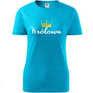 Koszulki i topy damskie - Damska Koszulka na Dzień Mamy Królowa Idealny Prezent dla Mamy Urodziny turkusowy L - miniaturka - grafika 1