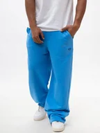 Dresy męskie - SZEROKIE SPODNIE DRESOWE BAGGY Męskie Niebieskie Jigga BAWEŁNA DIAGONAL XXL - miniaturka - grafika 1