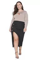 Spódnice - Trendyol Damska damska spódnica midi bodycone, ołówkowo tkana spódnica w rozmiarze plus, czarna, 44, Czarny - miniaturka - grafika 1