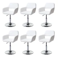 Krzesła - Zestaw 6 krzeseł do jadalni HWC-A50 III, krzesło kuchenne, retro 50s, imitacja skóry ~ biały, chromowana podstawa - miniaturka - grafika 1