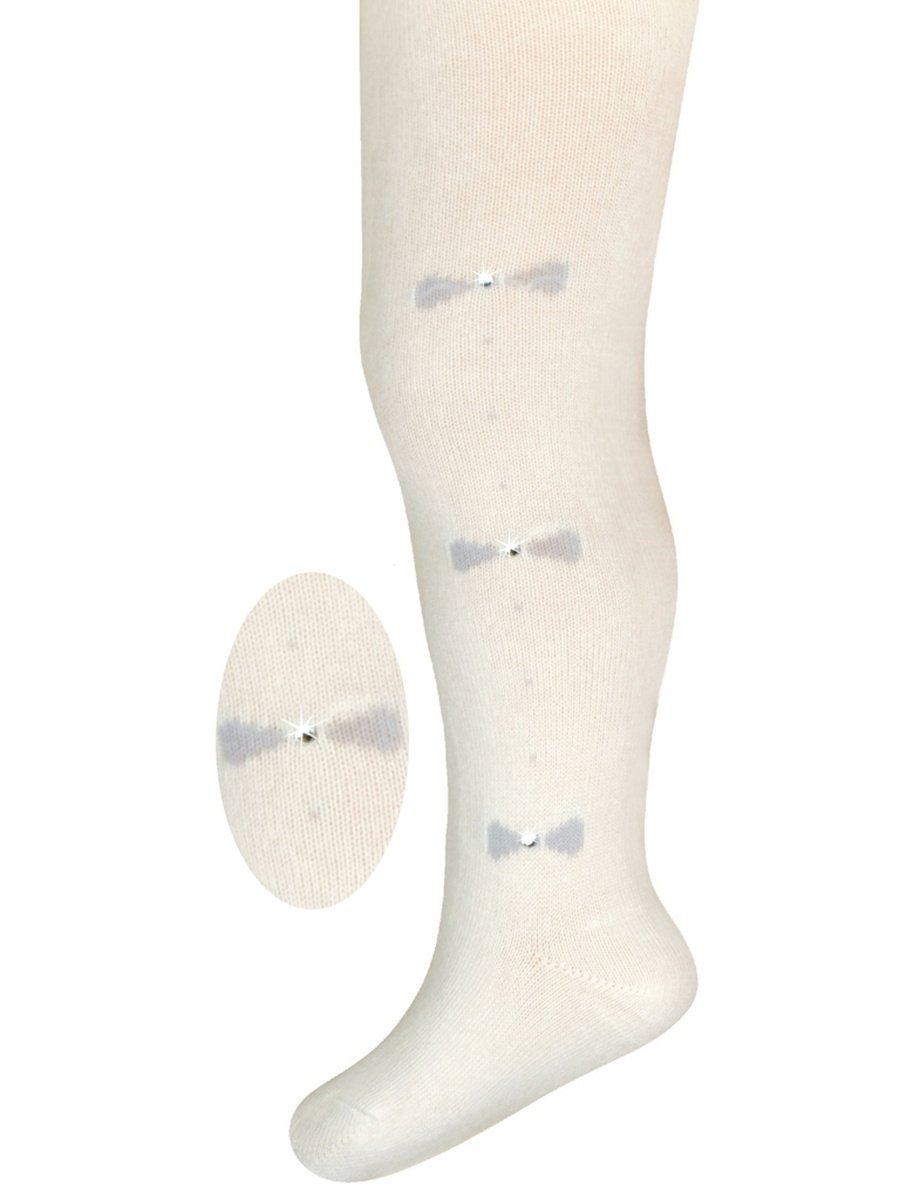 Dziewczęce rajstopy bawełniane kokardki ecru Milusie