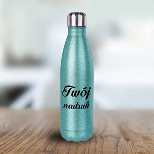 Metalowa butelka izotermiczna 500 ml z Twoim nadrukiem - turkusowy brokat - Butelki termiczne - miniaturka - grafika 1