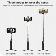Selfie stick - Statyw Selfie Stick, wysuwany selfie stick z odłączaną zdalną migawką Bluetooth i światłem wypełniającym, kompatybilny z wieloma smartfonami czarny... - miniaturka - grafika 1
