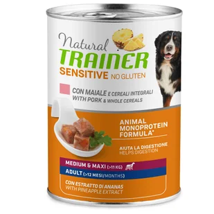 Trainer Natural Sensitive No Gluten Adult  - Wieprzowina i zboża pełnoziarniste, 400 g - Mokra karma dla psów - miniaturka - grafika 1