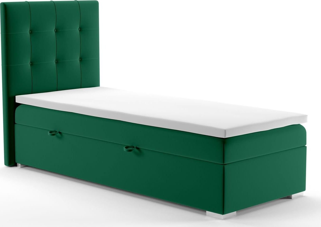 LAVERTO Łóżko kontynentalne JAGULA 90x200 zielone velvet z pojemnikiem