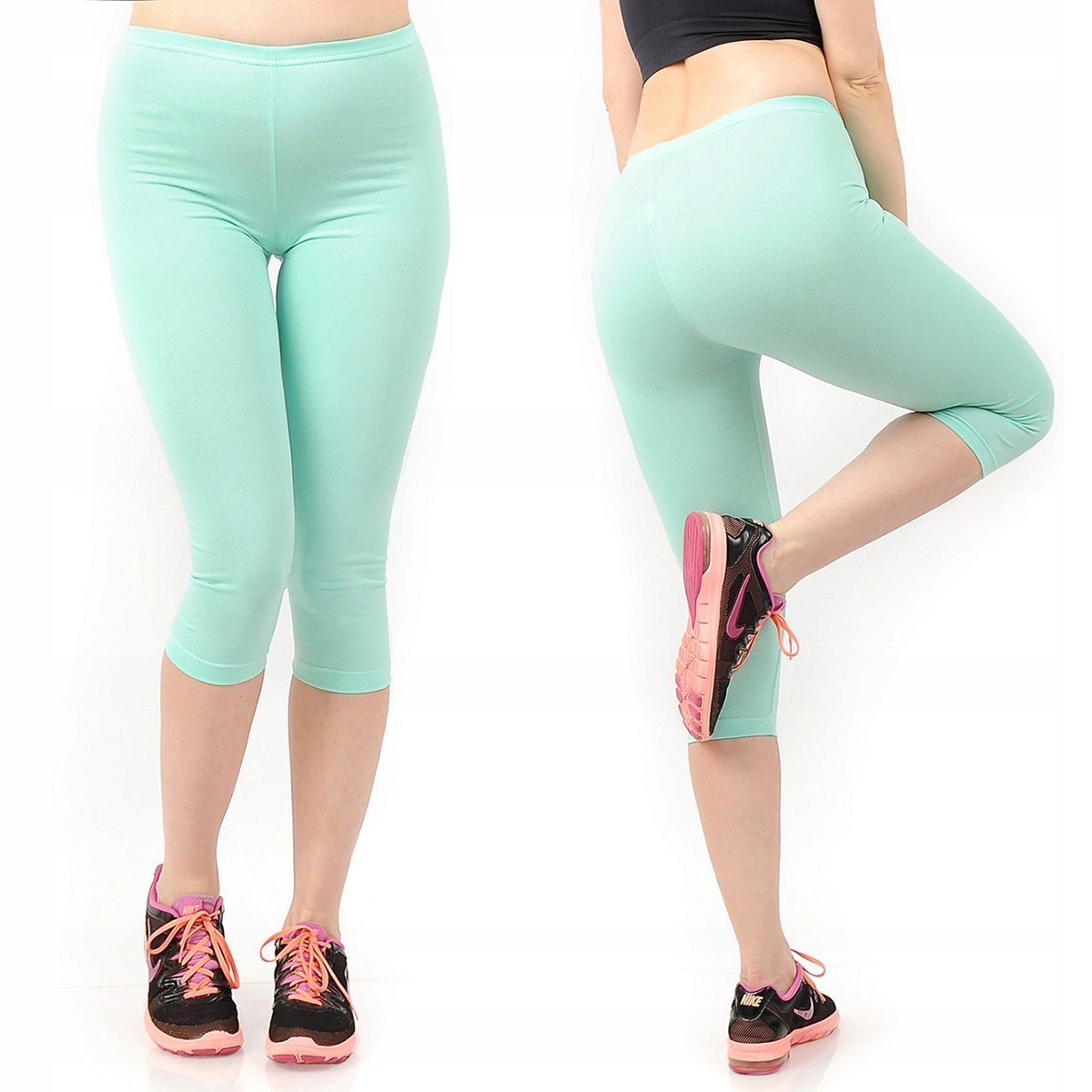 Legginsy damskie 3/4 krótkie Polskie bawełniane Getry Miętowe 5XL