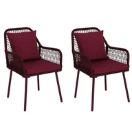 Fotele i krzesła ogrodowe - Zestaw 2 krzeseł ogrodowych HWC-O12, poduszki siedziska/oparcia Outdoor, plecionka aluminiowa Rope ~ bordowa, pokrowiec bordowy - miniaturka - grafika 1