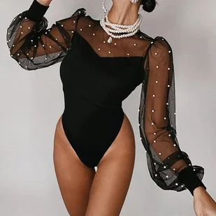 Body z długim rękawem i perełkami - Body - miniaturka - grafika 1