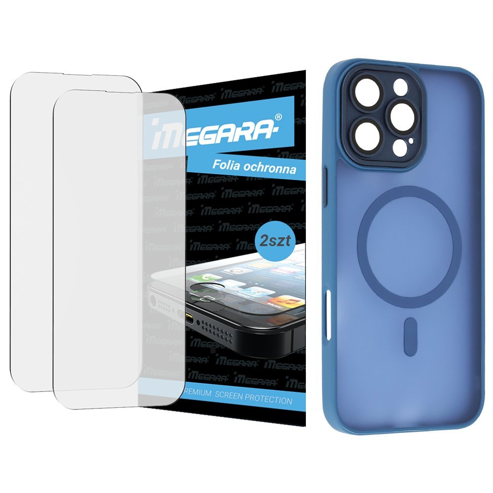 Folia do iPhone 16 Pro Max ochronna + MagSafe ETUI niebieskie TPU