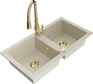Zlewozmywaki z baterią - Mexen Mario zlewozmywak granitowy 2-komorowy z baterią kuchenną Savita, beżowy - 6504-69-672601-50 - miniaturka - grafika 1