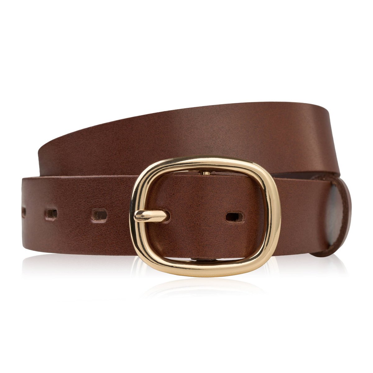 Pasek damski skórzany 90 cm do spodni brązowy licowy ze złotą klamrą PG-15-TBZ-90