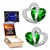 Kolczyki - Kolczyki Srebrne 925 Zielone Kryształowe Serca Cyrkonie Serduszka + NADRUK - miniaturka - grafika 1