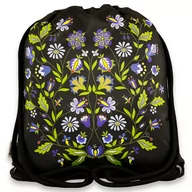 Plecaki worki - Plecak z podszewką folk kaszubski bukiet czarny - miniaturka - grafika 1