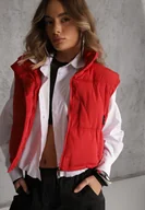 Kamizelki damskie - Czerwona Pikowana Kamizelka Puffer o Kroju Crop Tadrel - miniaturka - grafika 1