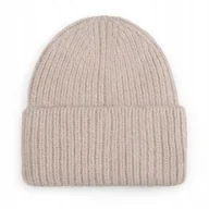 Czapki damskie - CZAPKA BEANIE DAMSKA WEŁNIANA WEŁNA ZIMOWA NA ZIMĘ 60% Angora BEŻOWA - miniaturka - grafika 1