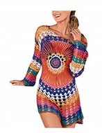 Bluzki damskie - PAREO NARZUTKA NA STRÓJ AŻUROWA PLECIONA KOLOROWA - miniaturka - grafika 1