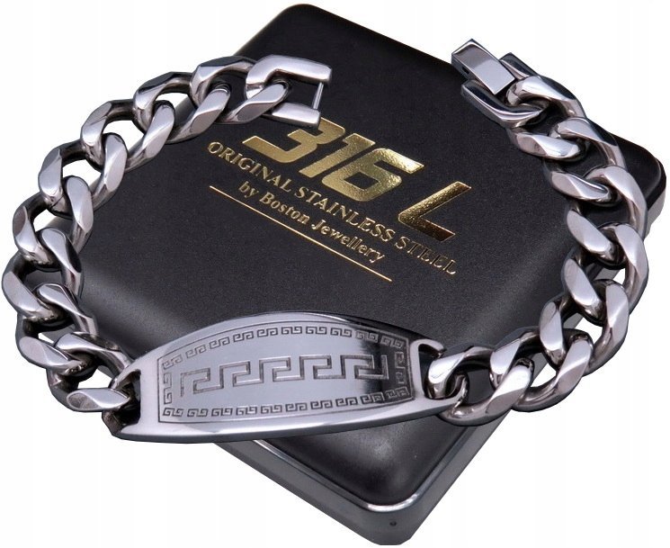 Mega Szeroka Srebrna Bransoleta Męska Pancerka Prawdziwa Stal Chirurgiczna