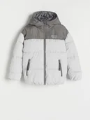 Kurtki i płaszcze dla chłopców - Reserved - Pikowana kurtka oversize z kapturem - jasnoszary - miniaturka - grafika 1