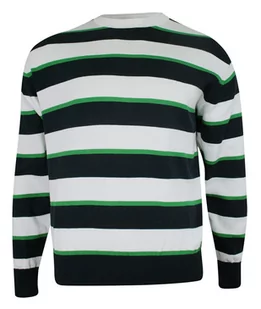 Sweter w Okrągły Dekolt, Granatowo-Biały w Paski, Prążki, 100% BAWEŁNA (U-neck), Męski - G&FA - Swetry męskie - miniaturka - grafika 1