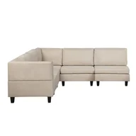 Narożniki - Beliani Sofa narożna tapicerowana beżowa z otomaną FEVIK - miniaturka - grafika 1