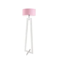Lampy stojące - Biała lampa stojąca z drewna dziecięca BALI z różowym kloszem 40 cm - miniaturka - grafika 1