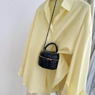 Koszule damskie - TEMU Damska koszula z długim rękawem, idealna do pracy, z żółtymi paskami i stójką - miniaturka - grafika 1