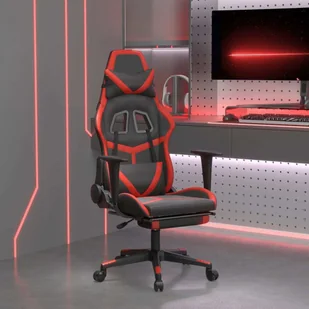 vidaXL Fotel gamingowy z masażem i podnóżkiem czarno-czerwona imitacja skóry - Fotel gamingowy - Fotele gamingowe - Fotel biurowy - Krzesło - Fotele gamingowe - miniaturka - grafika 1