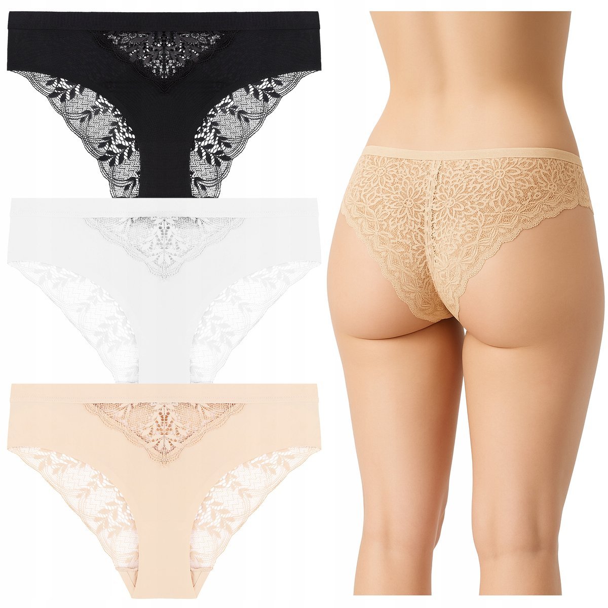 MAJTKI DAMSKIE FIGI Bikini Koronka Kobiece Seksowne MORAJ 3-Pak r. M