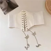 Gorsety - Gorset wiązany na łańcuch z motylkami - Biały Uniwersalny - miniaturka - grafika 1