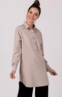 Bluzki damskie - Tunika koszulowa z kołnierzykiem beżowa B276, Kolor beżowy, Rozmiar L/XL, BeWear - Primodo.com - miniaturka - grafika 1