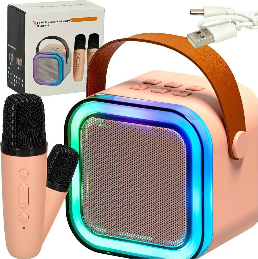 Zestaw do karaoke 2 mikrofony + głośnik przenośny BLUETOOTH USB LED różowy Kik sp. z o.o. sp. k.