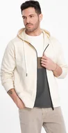 Bluzy męskie - Ombre Męska bluza dresowa BASIC rozpinana z kapturem - kremowa V11 OM-SSBZ-0178 L - miniaturka - grafika 1