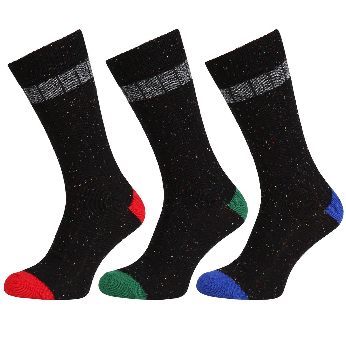 3 x czarne skarpety z kolorowymi wstawkami