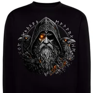 Bluzy męskie - Bluza męska z nadrukiem wiking kruki nordycka czarna 2XL streetwear DEYORA - miniaturka - grafika 1
