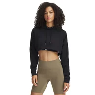 Bluzy damskie - Damska bluza dresowa nierozpinana z kapturem Under Armour UA Icon Terry Crop Hoodie - czarna - miniaturka - grafika 1