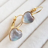 Kolczyki - Labradoryt kolczyki serca / złota stal chirurgiczna - miniaturka - grafika 1