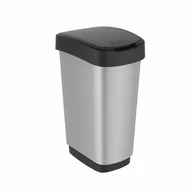 Kosze na śmieci - Rotho Twist kosz na odpady z uchylną/w całości otwieraną pokrywą, czarno-srebrny, 50 l 1167710264 - miniaturka - grafika 1