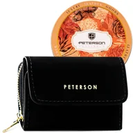 Portfele - Mały poziomy portfel damski na zatrzask i suwak skóra ekologiczna PETERSON klasyczny elegancki prezent antykradzieżowy ochrona RFID - miniaturka - grafika 1