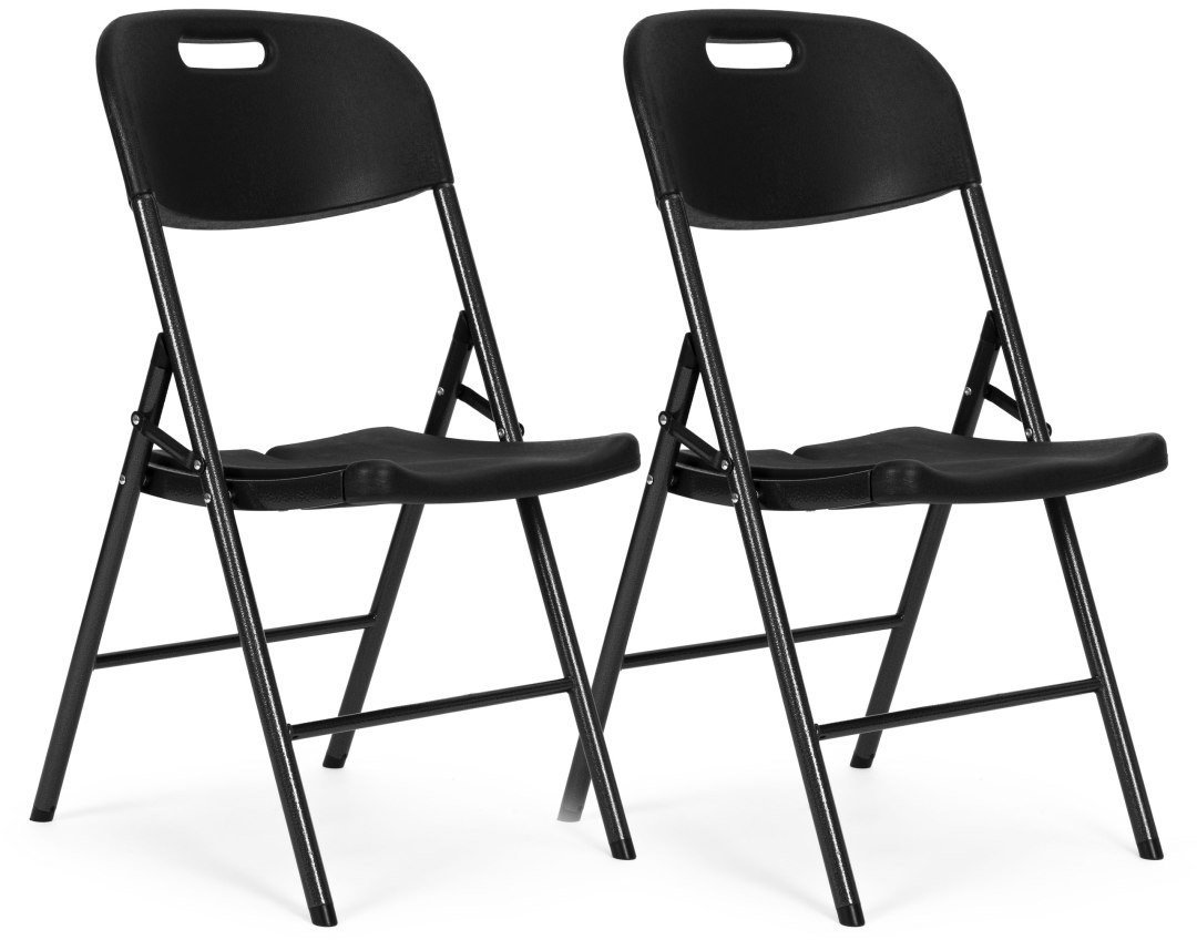 Komplet 2 krzeseł składanych zestaw cateringowy metal HDPE czarne ModernHome EDUKAMP