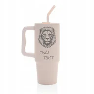 Kubki termiczne - Kubek termiczny 900 ml LEW personalizacja z grawerem różowy słomka - miniaturka - grafika 1