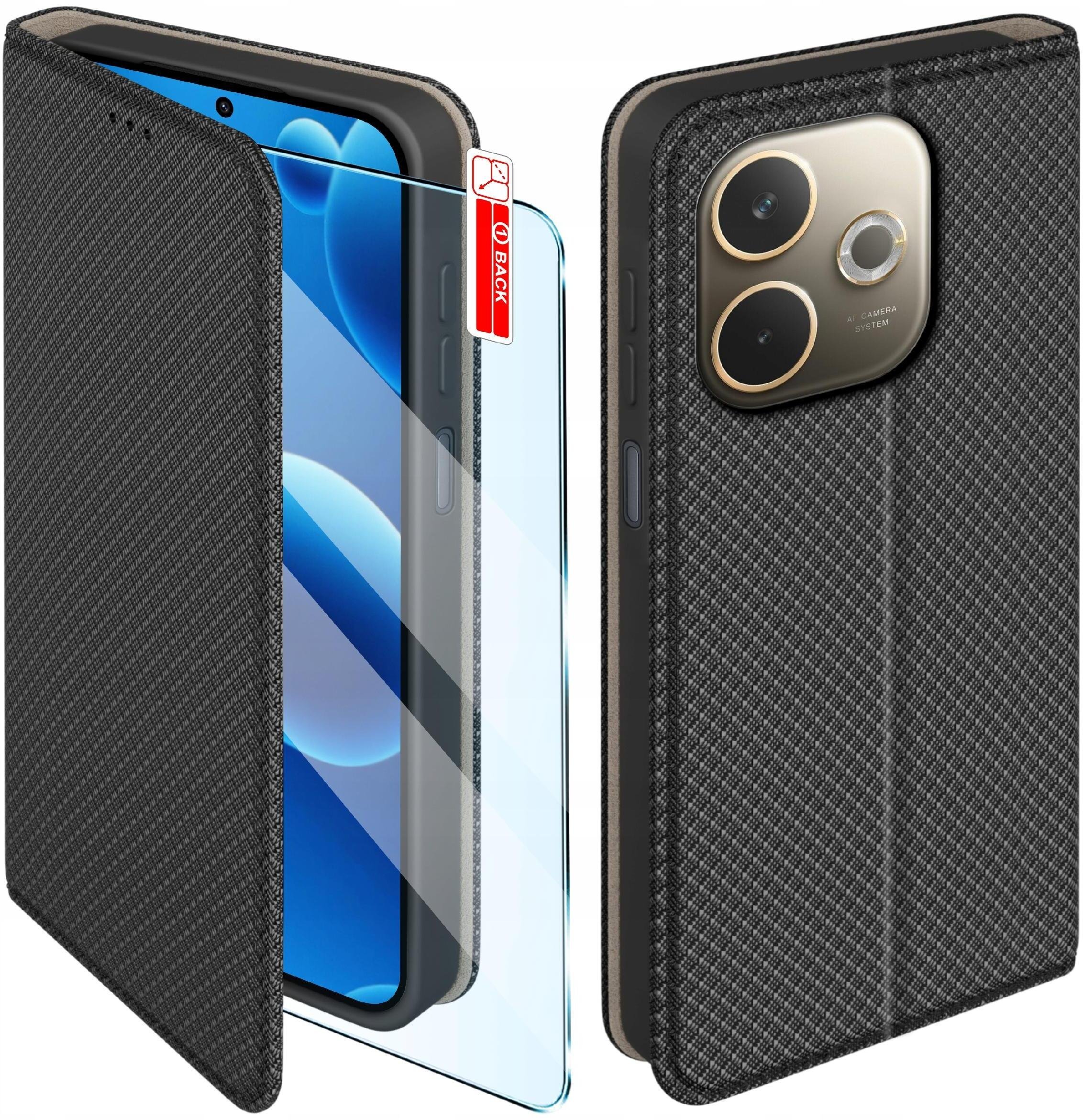 Etui MAGNET do Oppo A5 Pro 5G Zamykane Czarne Futerał + Szkło 9H